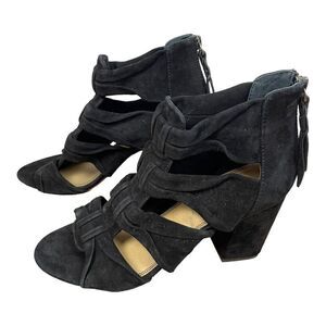 Splendid Black Suede Women's Size 8 Nando Heels Sandal Back Zipper